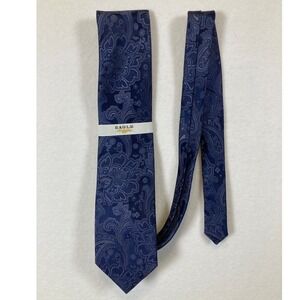 Eagle Shirtmakers Necktie Mens OS Navy Blue Platinum Paisley 100% Silk Hand Made